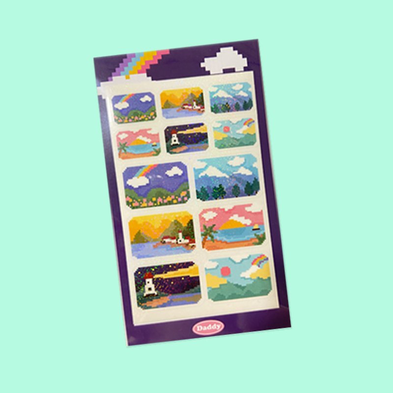 Pixel Landscape Glitter Sticker (Navy) - 貼紙 - 防水材質 多色