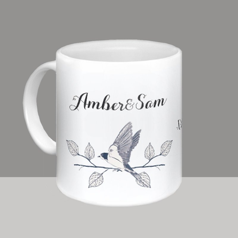 Customize Mug-Acacia Bird Personalized Couple Cup - แก้วมัค/แก้วกาแฟ - ดินเผา ขาว