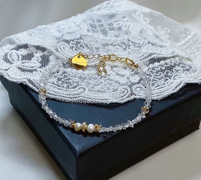 [Selected] Herkimon Diamond Pearl Bracelet (Thin Chain) - Bracelets - Gemstone Transparent