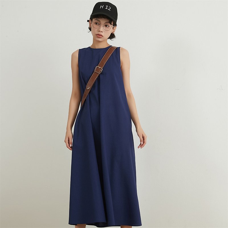 Linen mix A-line open back sleeveless dress - One Piece Dresses - Cotton & Hemp 