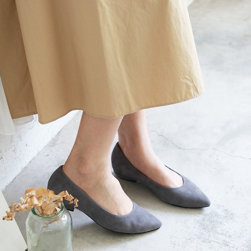 [Seasonal shoes] spot-high-quality cashmere pointed low-heel shoes / gray / F2-19913L - Other - Genuine Leather Gray
