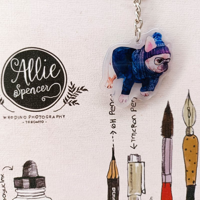 PS286_Cute French Bulldog 12/crystal pendant - ที่ห้อยกุญแจ - พลาสติก หลากหลายสี