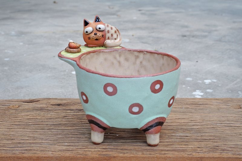 Cat plant pot , handmade ceramic. - Pottery & Ceramics - Pottery Multicolor