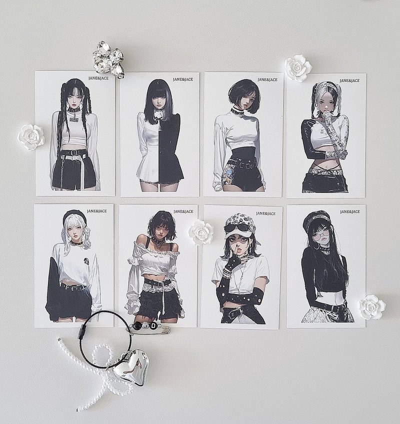 Black and White Hip Figure 8 Paper - 貼紙 - 紙 
