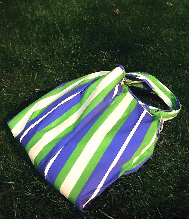 綠紫白條紋 環保購物袋  寶特瓶再生 - 側背包/斜背包 - 環保材質 