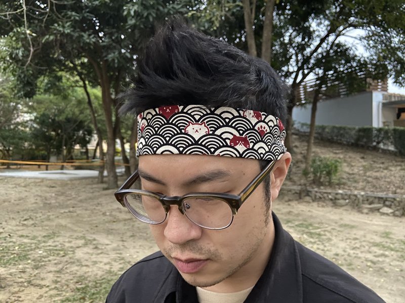 男生頭帶 / 男生髮帶 / 黑波浪喵喵 / 一片式髮帶 - 髮箍/髮帶 - 棉．麻 黑色