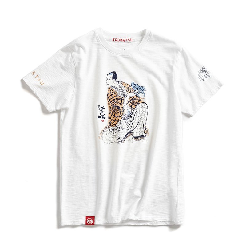 Edo Katsuri Ninja Series Ukiyo-e Samurai Print Short Sleeve T-Shirt - Men's (Off-White) - เสื้อยืดผู้ชาย - ผ้าฝ้าย/ผ้าลินิน ขาว