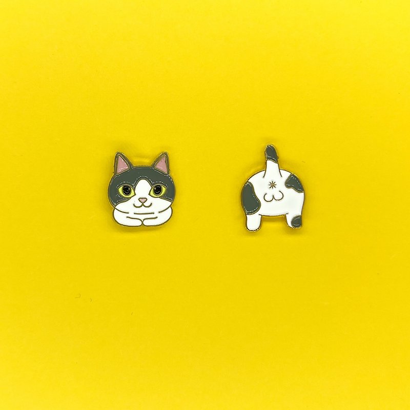 Meow grey and white cat with pat pat earrings - ต่างหู - วัตถุเคลือบ สีเทา