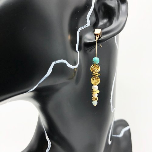 ART COLE 珍珠天河石14k金耳環 日本風格耳環 新年耳環 可改夾式耳環