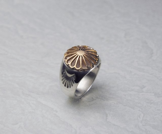 Silver Seal Ring with 18K Juuroku Kiku