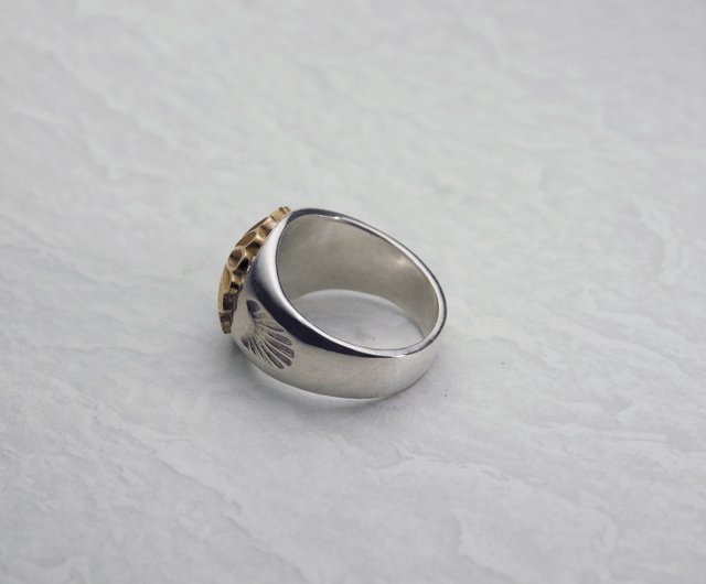 Silver Seal Ring with 18K Juuroku Kiku