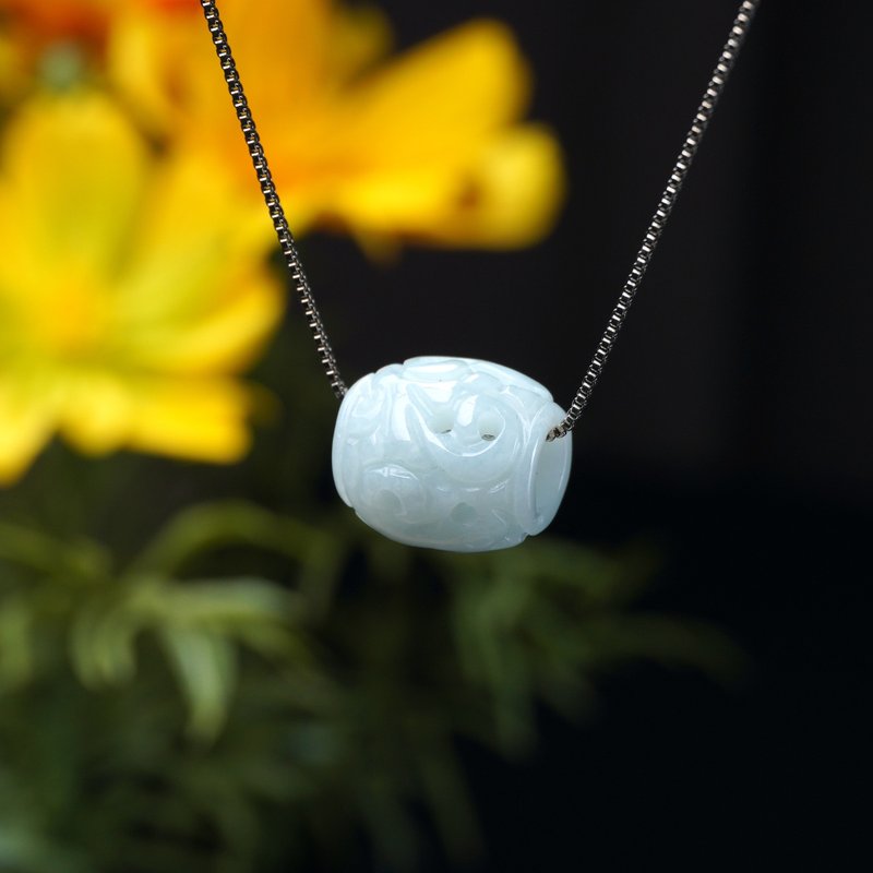 【萬事亨通】白翡翡翠雕花路路通項鍊 | 天然緬甸翡翠A貨 | 送禮 - 吊飾/掛飾 - 玉石 白色