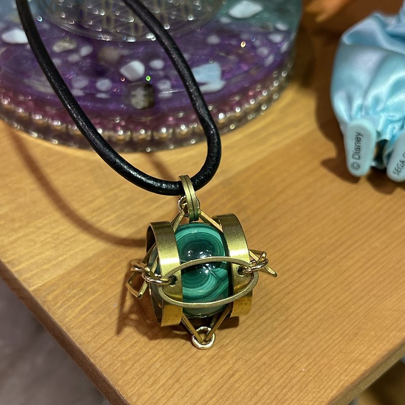 Malachite Sphere Necklace / Brass Necklace / Crystal Sphere Necklace - Necklaces - Crystal Multicolor