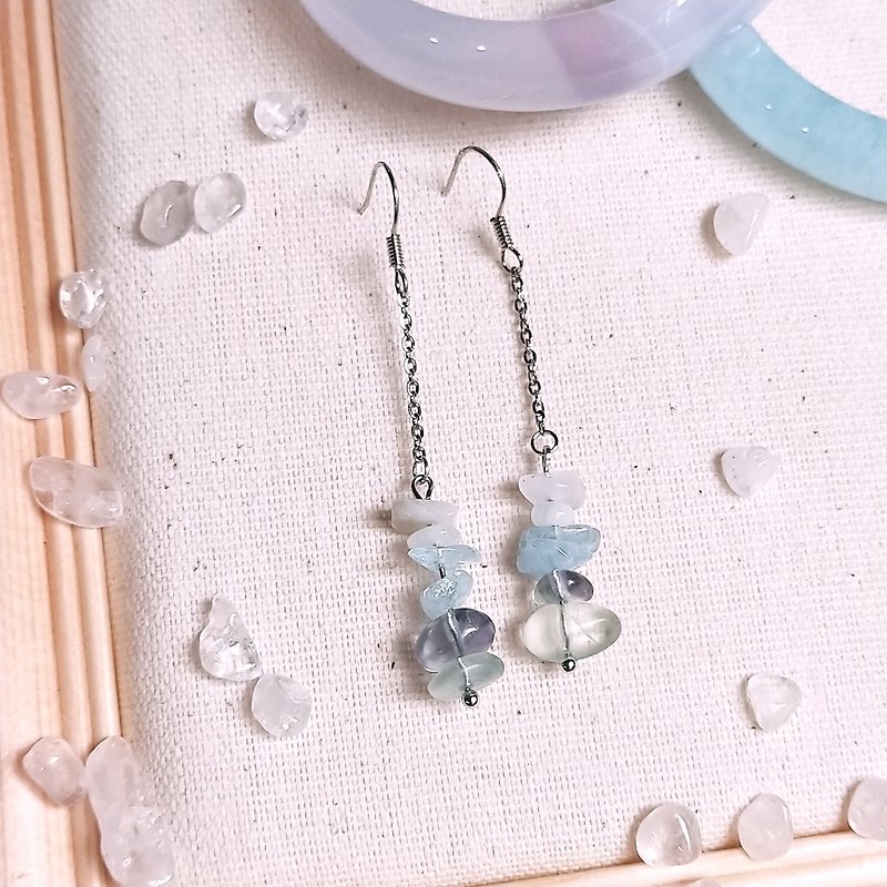 J018-Natural Stone Beads Earrings (Three Colors) Clear Sky - ต่างหู - เครื่องประดับพลอย สีน้ำเงิน