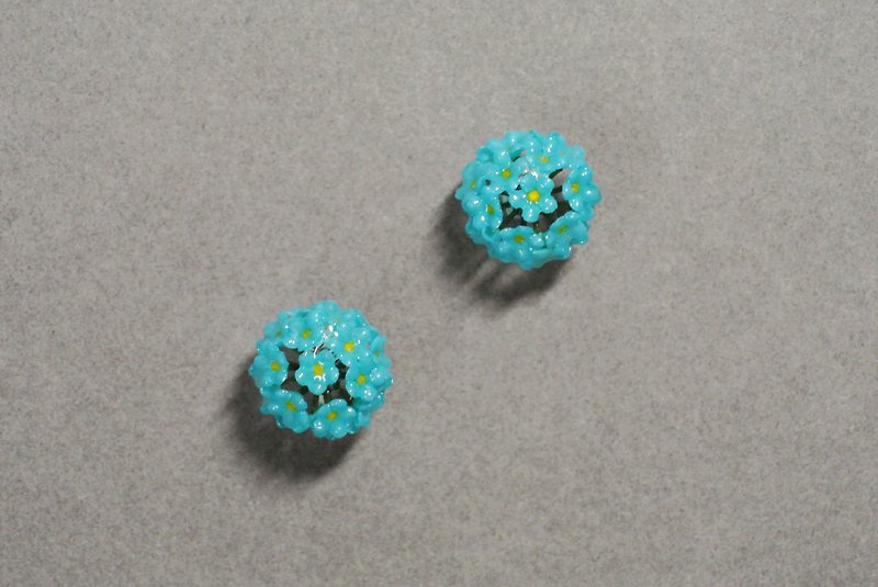 小花球(藍色)  耳環 - 耳環/耳夾 - 紙 藍色