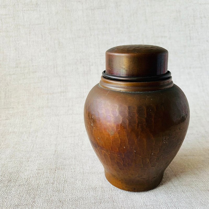 日式古典錘起純銅茶倉 │ 茶罐 精湛工藝 收藏 古件 手工 - 其他 - 銅/黃銅 金色