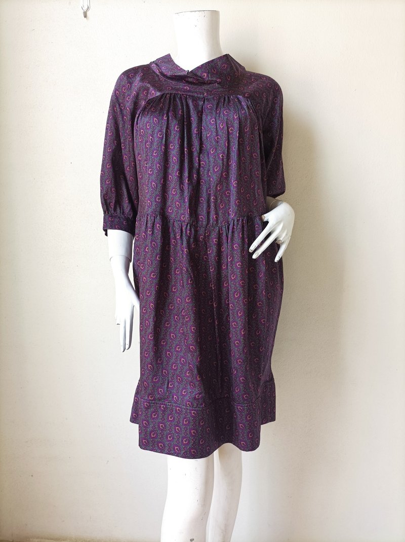 Zucca Japanese vintage Silky print Dress - 洋裝/連身裙 - 聚酯纖維 