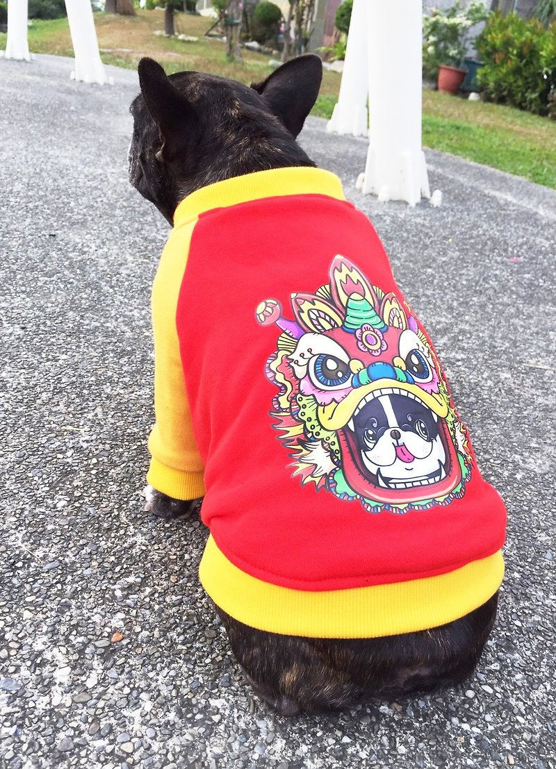Red Fighting lion dance long sleeve coat M - Clothing & Accessories - Cotton & Hemp Red