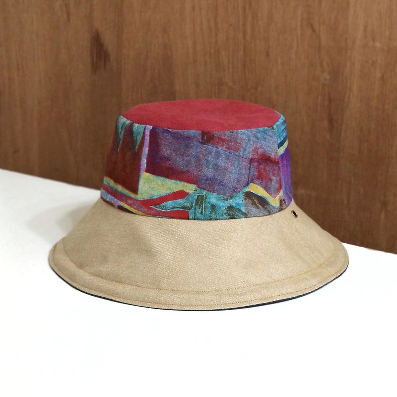 Handmade double-sided bucket hat - หมวก - ผ้าฝ้าย/ผ้าลินิน สีแดง