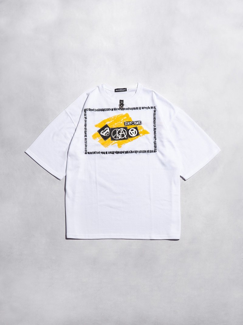 塗鴉T恤/WHITE/黑色/F尺寸/hellcatpunks/hcp-t-0280 - 女 T 恤 - 聚酯纖維 白色