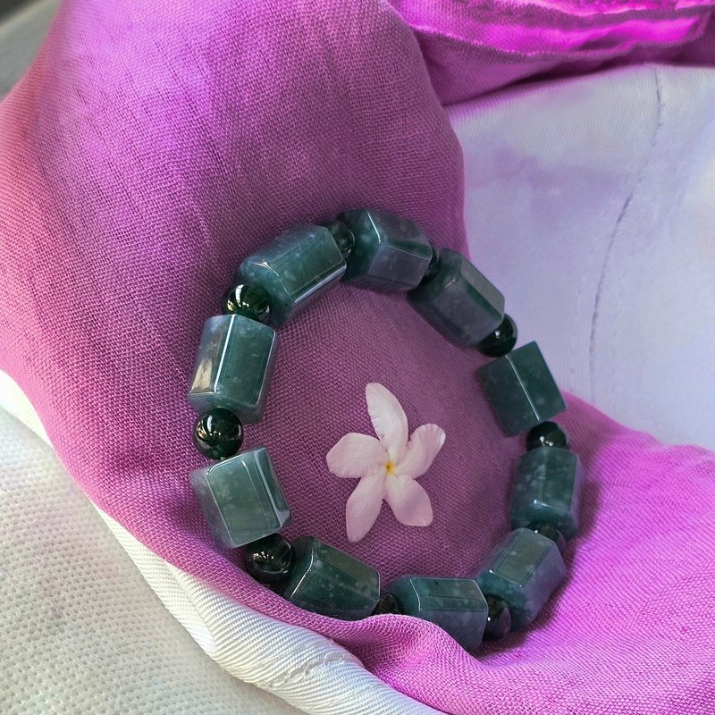 High quality jade bracelet, sea blue, barrel shape, clear texture, natural jade 11-11.5 mm. - 手鍊/手環 - 寶石 藍色