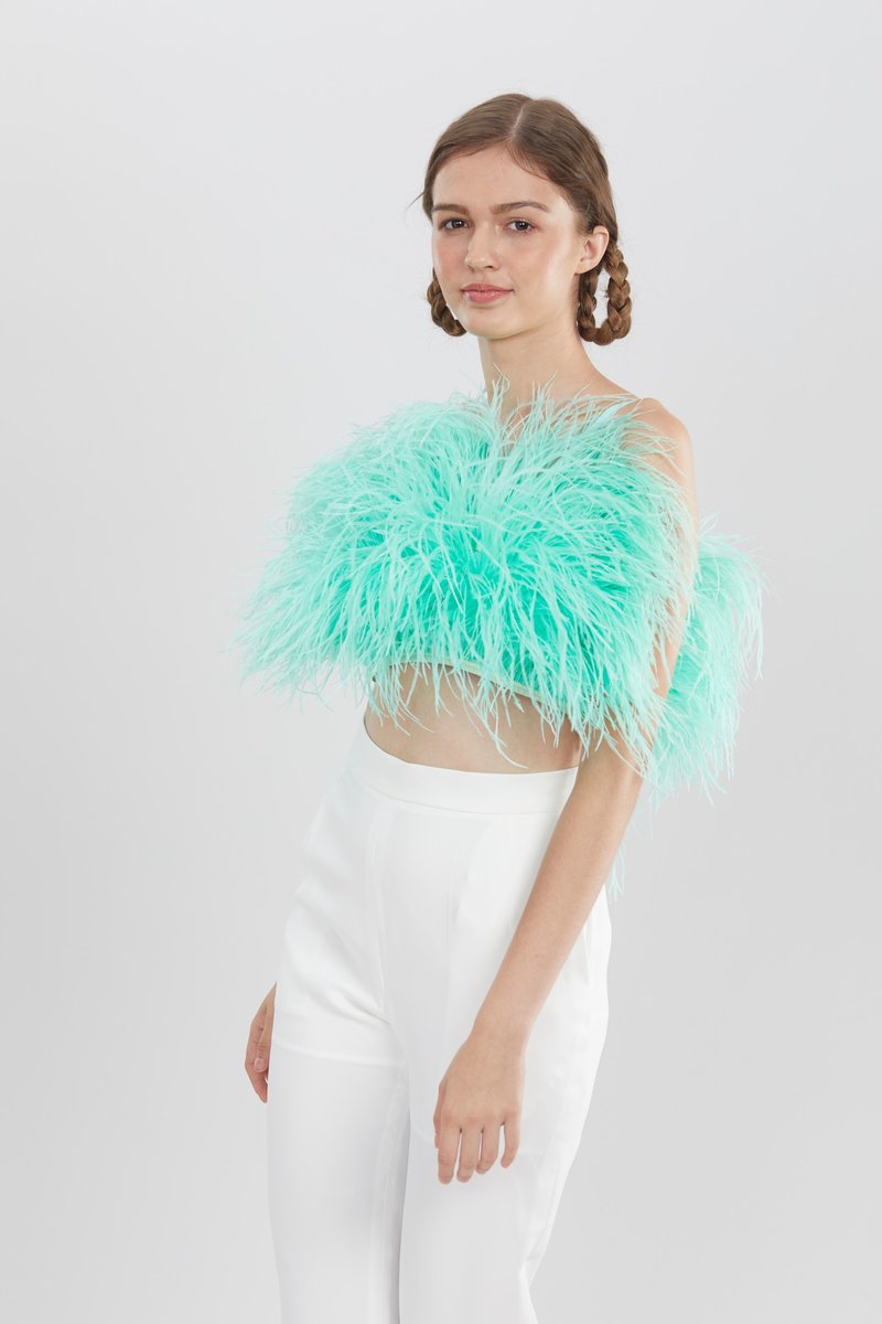 Gina mint green  feather top for women - 女上衣/長袖上衣 - 羽絨 綠色