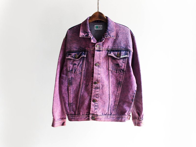 River Hill - Kagawa peach purple spring Sentimental love the smell thin pound dream antique vintage denim jacket coat neutral shirt oversize vintage - เสื้อแจ็คเก็ต - ผ้าฝ้าย/ผ้าลินิน สีม่วง