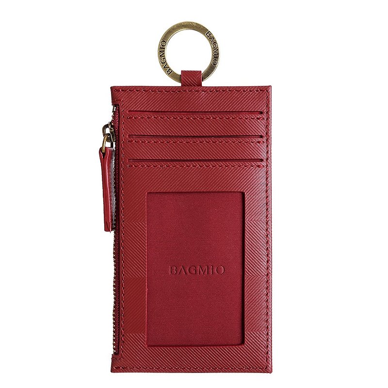 Authentic cowhide 3 card key coin purse-wine red - ที่ห้อยกุญแจ - หนังแท้ สีแดง