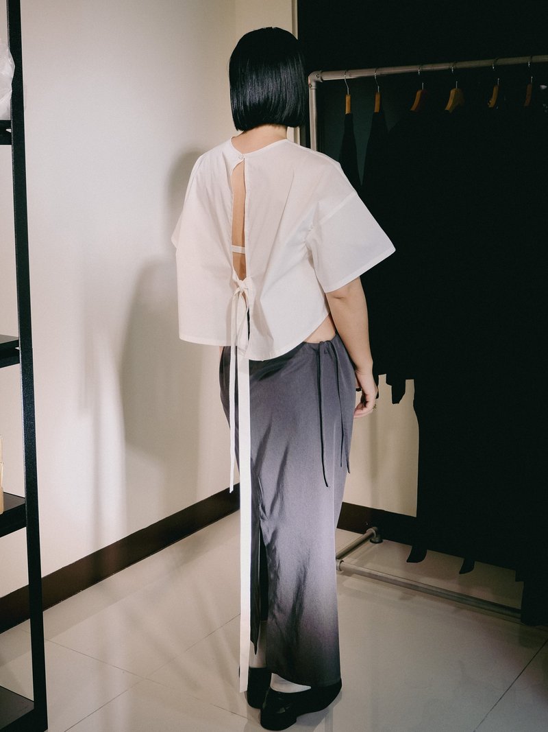 綁帶上衣 白色 - 女上衣/長袖上衣 - 棉．麻 白色