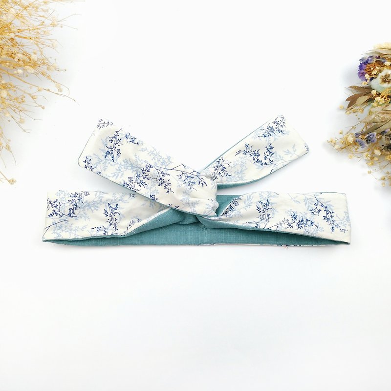 Calf Village Calf Village handmade hair accessories aluminum hairband with a variety of styling headband stitching temperament plants {ice blue branch forest} [A-230] - Hair Accessories - Cotton & Hemp White