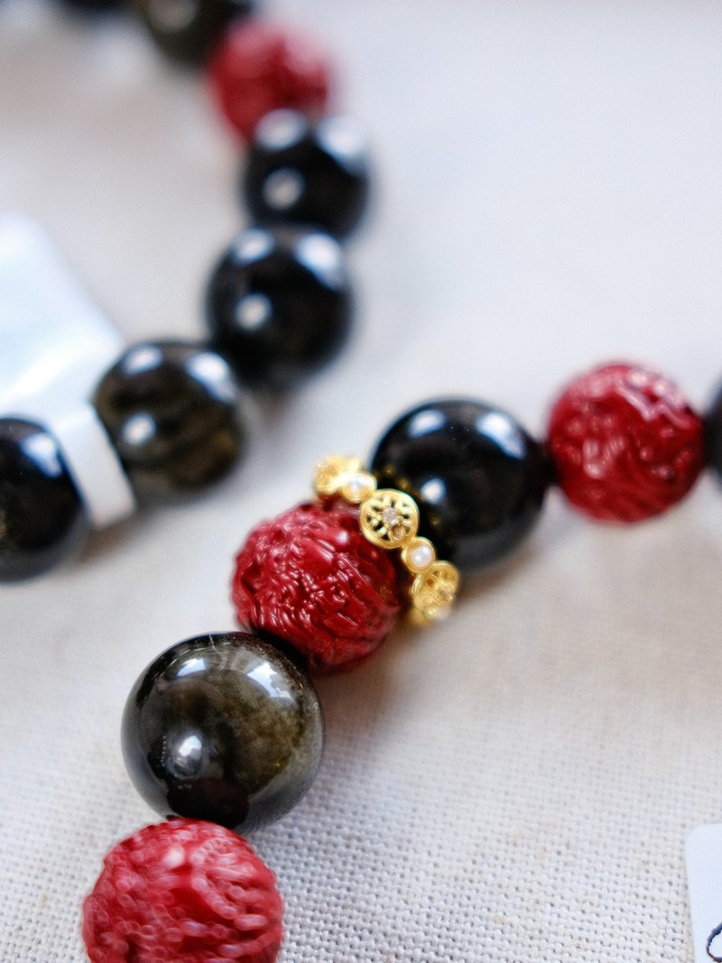 安太歲紅運守護開光朱砂硃砂雕刻丨灌注避邪保護能量丨彌雅原創 - 手鍊/手環 - 水晶 黑色