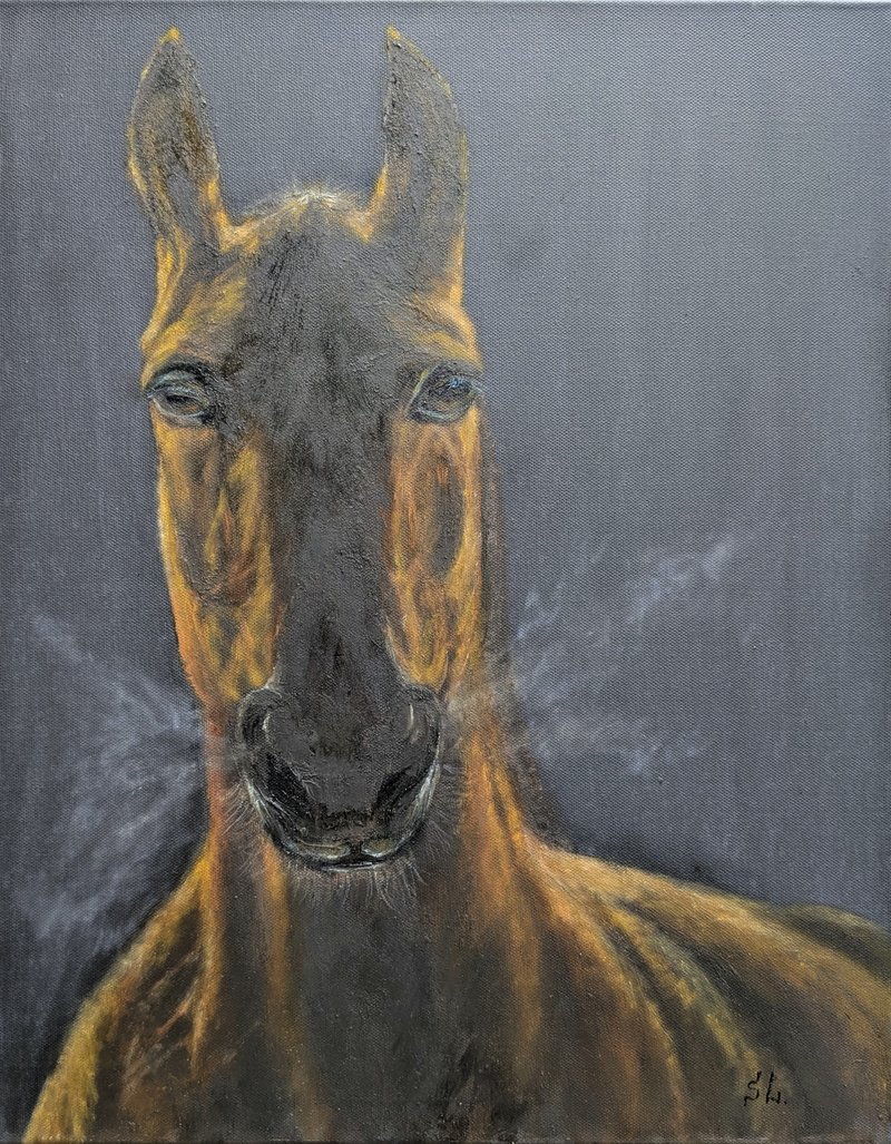 Horse oil painting portrait of champion interior painting arabian horse handwork - 似顏繪/客製畫 - 其他材質 咖啡色