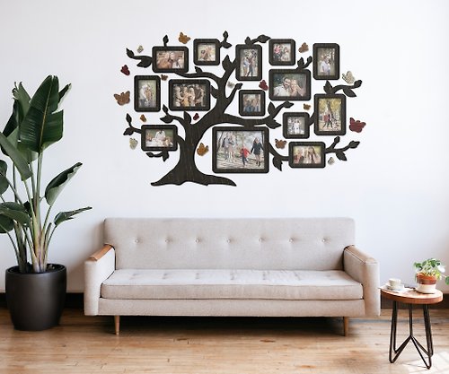Mr.Carpenter Store Wooden family tree wall art Picture frame collage Genealogy tree Custom colors