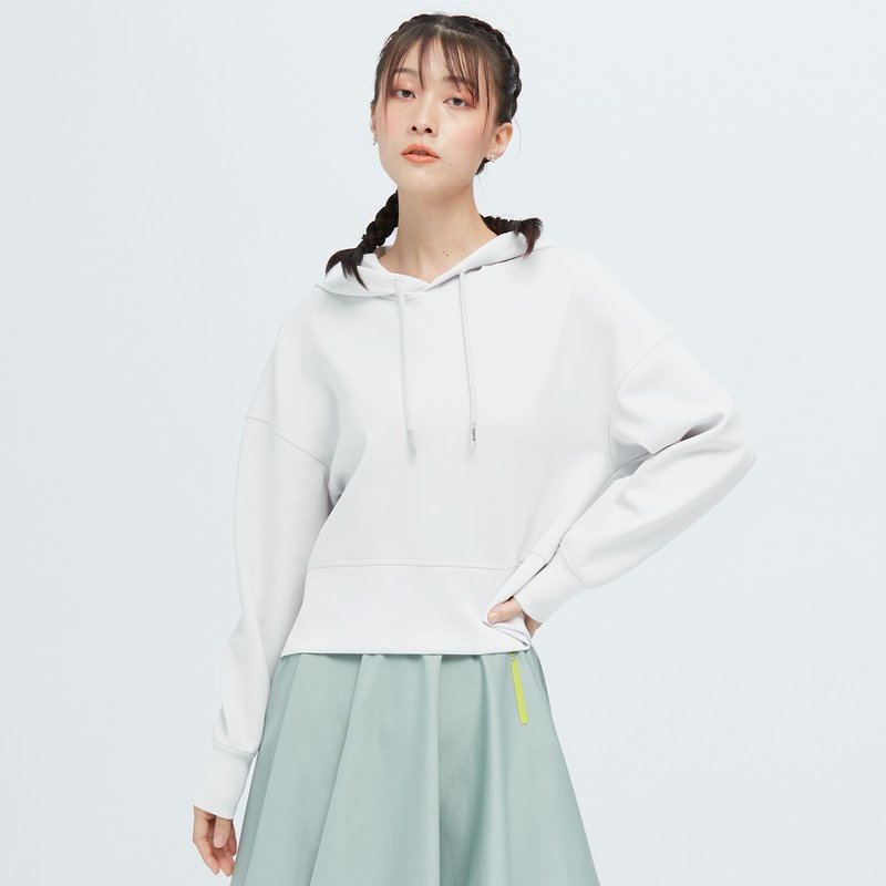 抗菌連帽短版棉柔吸排衛衣(女)-香檳白 - 女上衣/長袖上衣 - 聚酯纖維 白色