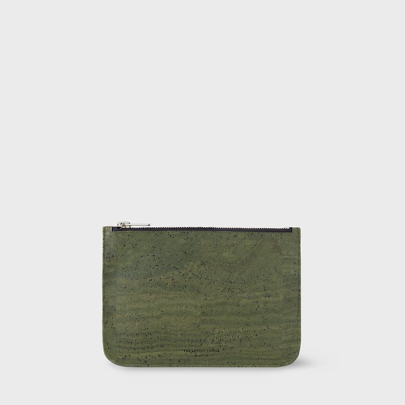 ALIX Cork Zip Pouch - Olive Green (Handmade/Vegan/Cruelty-free) - Toiletry Bags & Pouches - Eco-Friendly Materials Green