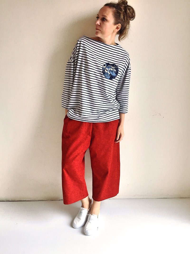 Maya red cotton pants - 闊腳褲/長褲 - 紙 