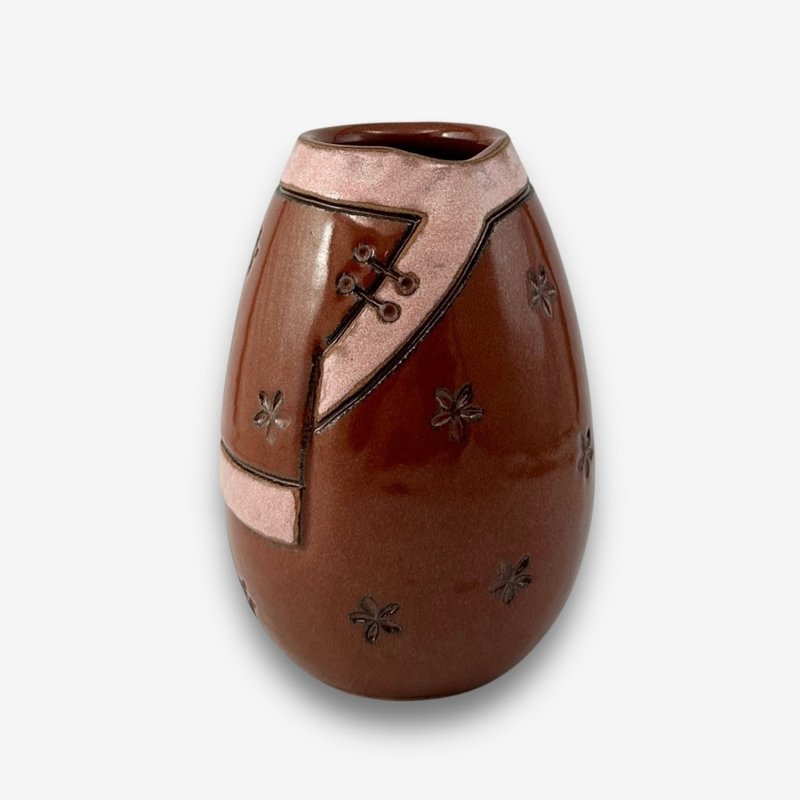 SOLO歐洲家居-手工台灣陶 古樸典雅小花器 13cm 花盆 擺件 - 花瓶/花器 - 陶 紅色