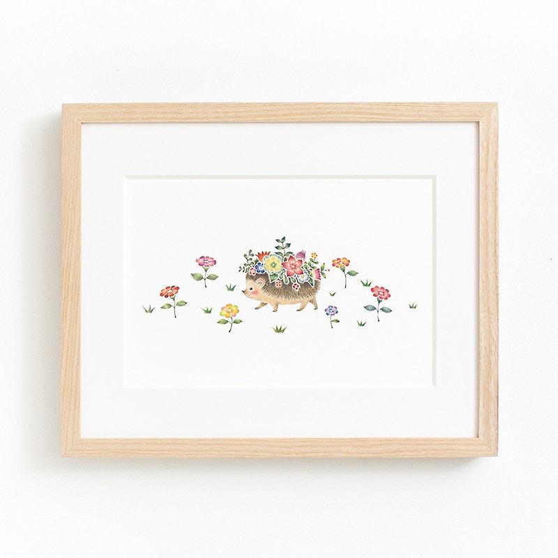 絵のある暮らし。額装アートプリント "花を飾ったはりねずみのマリ" FAP-A5253 - ポスター・絵 - 紙 ピンク