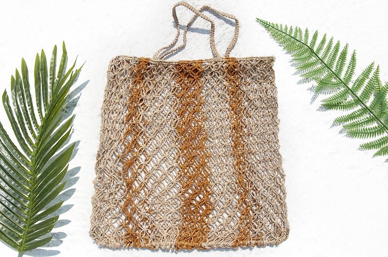 Natural cotton Linen crocheted portable bag / portable tape / bags / shopping bag / bag hand - round hook weave - Clutch Bags - Cotton & Hemp Multicolor