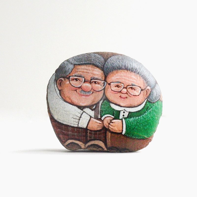 The Couple Grandparents Stone painting. - Stuffed Dolls & Figurines - Stone Green