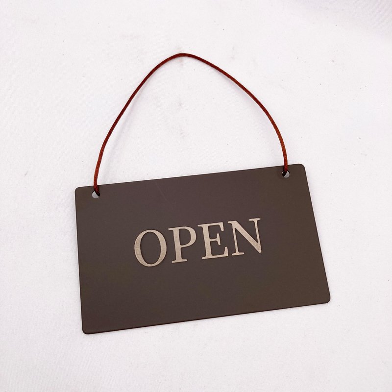 Introverted OPEN CLOSED Stainless Steel double-sided sign can be flipped and listed during business breaks - Doorway Curtains & Door Signs - Stainless Steel Brown