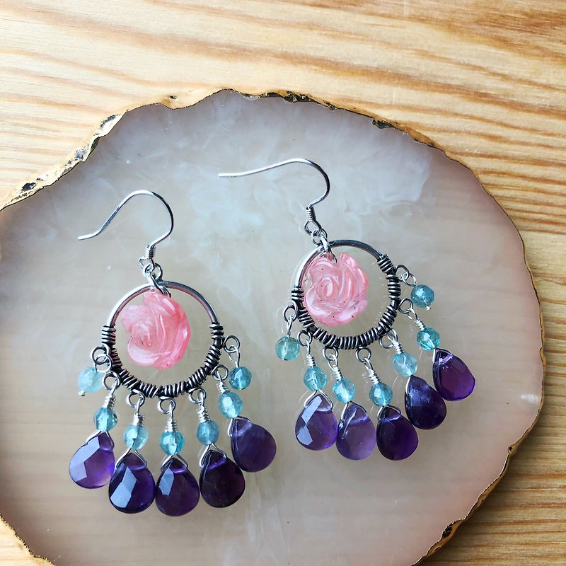 Rose Waltz earrings - Earrings & Clip-ons - Other Materials Purple