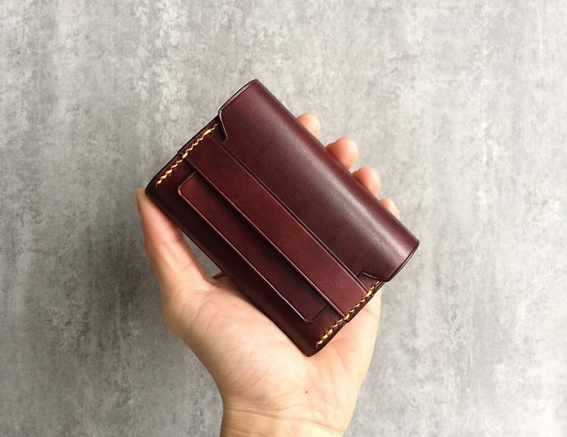 Brown leather double-layer business card holder / business card case / card case Free customized free engraving - Card Holders & Cases - Genuine Leather Brown