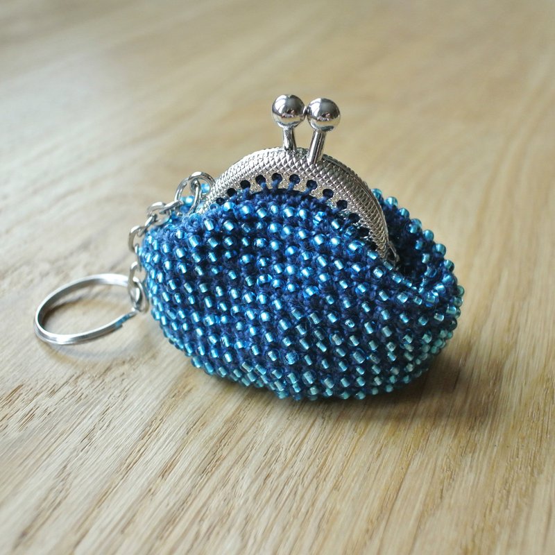 Blue coin purse, crochet purse, clasp purse, keychain, beaded purse - 零錢包/小錢包 - 其他材質 藍色