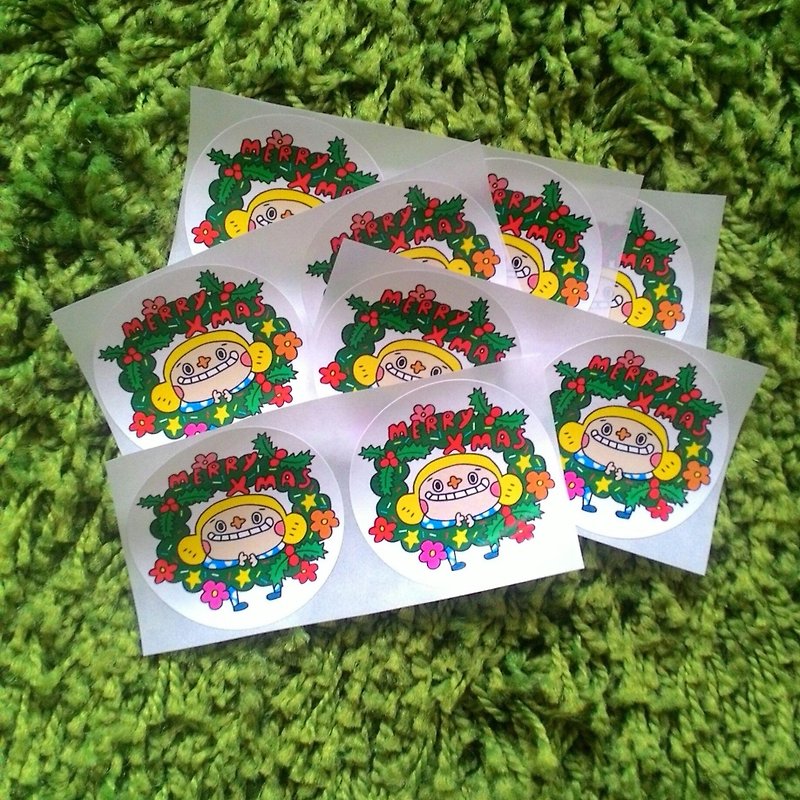 Big nose flowers Merry Christmas round stickers - สติกเกอร์ - กระดาษ หลากหลายสี