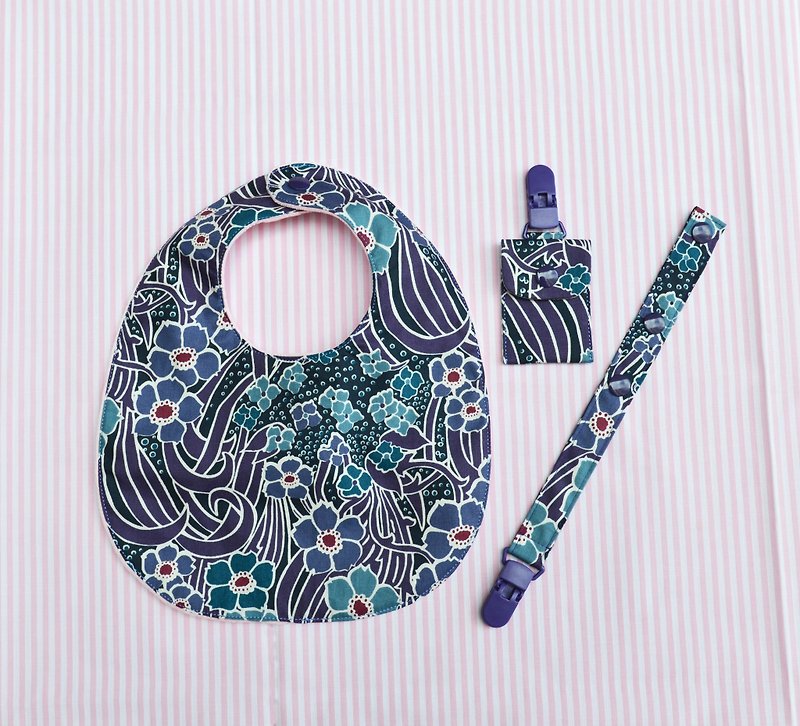 野牡丹 - 北鼻扣式圍兜禮盒組 - 圍兜/口水巾 - 棉．麻 紫色