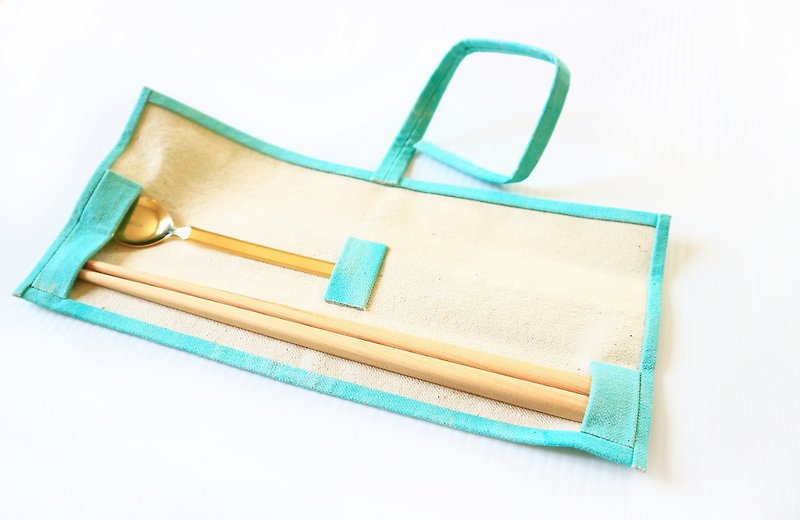 [Christmas exchange handmade custom gift in pre-sale] hand-dyed chopsticks & spoons special packaging sets (can be manually burned in English) (only the package) - ตะเกียบ - ผ้าฝ้าย/ผ้าลินิน สีเขียว