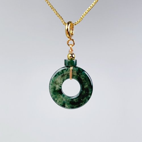 瓔珞珠寶盒 E.L.Jewelry Box 【願‧平安】冰種飄綠花翡翠平安扣項鍊14K包金|天然緬甸A貨|送禮
