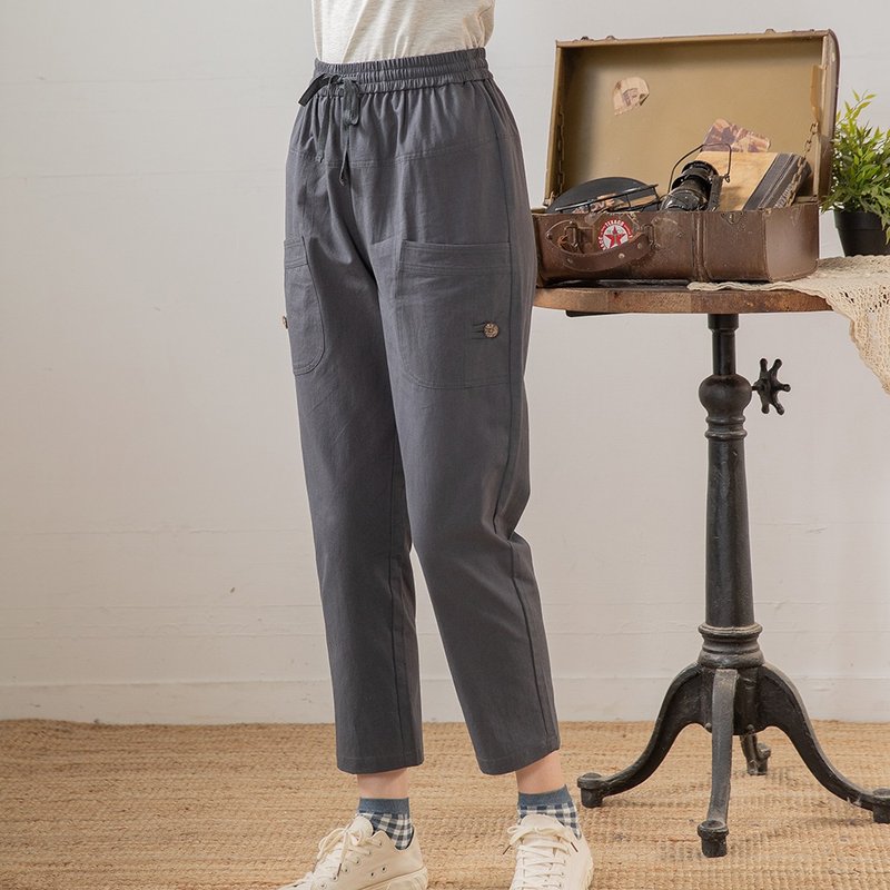 Hana Mokuba 鬆緊腰大口袋休閒長褲 - 女長褲 - 棉．麻 