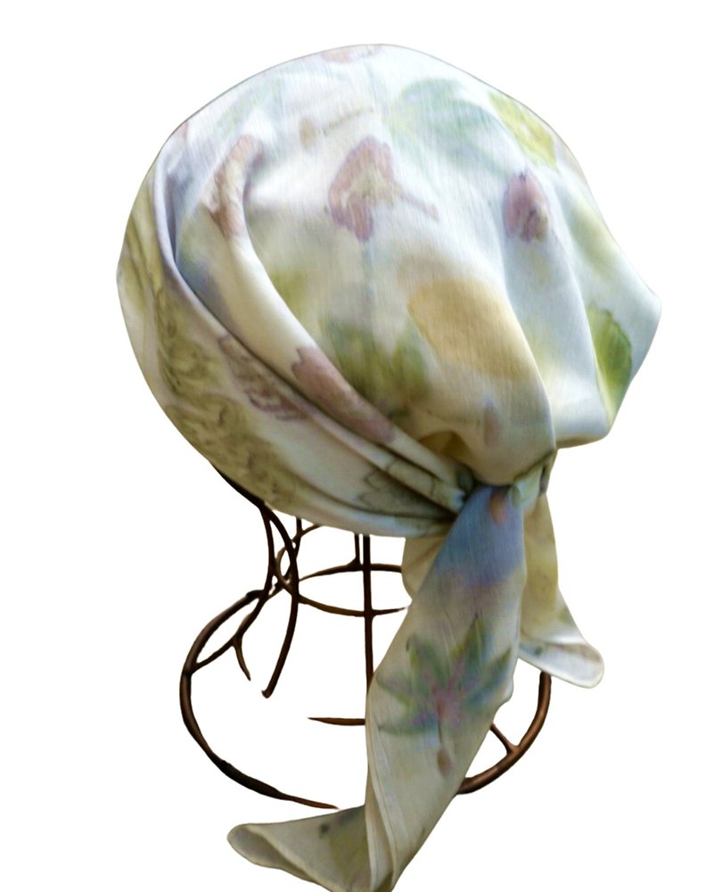 花葉移印染(花葉混搭)絲棉方巾2件.植物印染DIY材料包.頭巾.禮物 - 編織/刺繡/羊毛氈/縫紉 - 棉．麻 白色